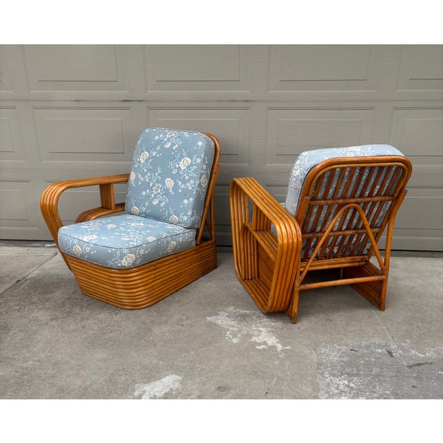 Art Deco Paul Frankl Style Rattan Bamboo Pretzel One-Arm Club Lounge Chairs Loveseat Sofa For Sale - Image 3 of 13