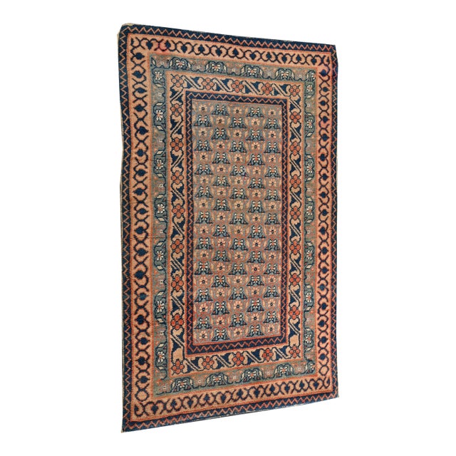 1950s Vintage Dhurrie Flat Weave in Orange and Blue Floral Patterns by Rug & Kilim For Sale