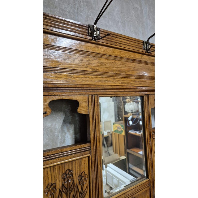 Vintage Carved Oak Hall Tree with Mirror and Coat Hooks, 1940s For Sale - Image 13 of 17