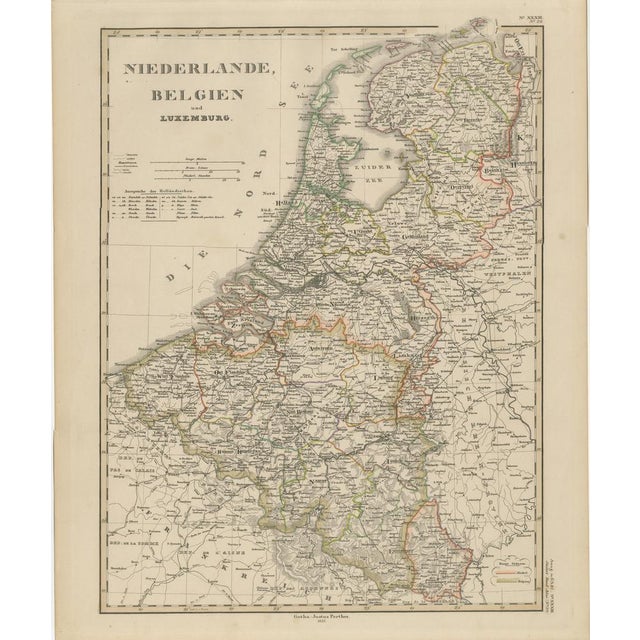 Antique Map of Netherlands, Belgium and Luxembourg by Perthes, 1857 For Sale - Image 10 of 10