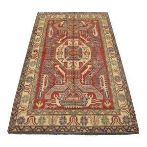 Kazak Rug 6′ X 9’2” Red Wool Tribal Hand-Knotted Oriental Carpet