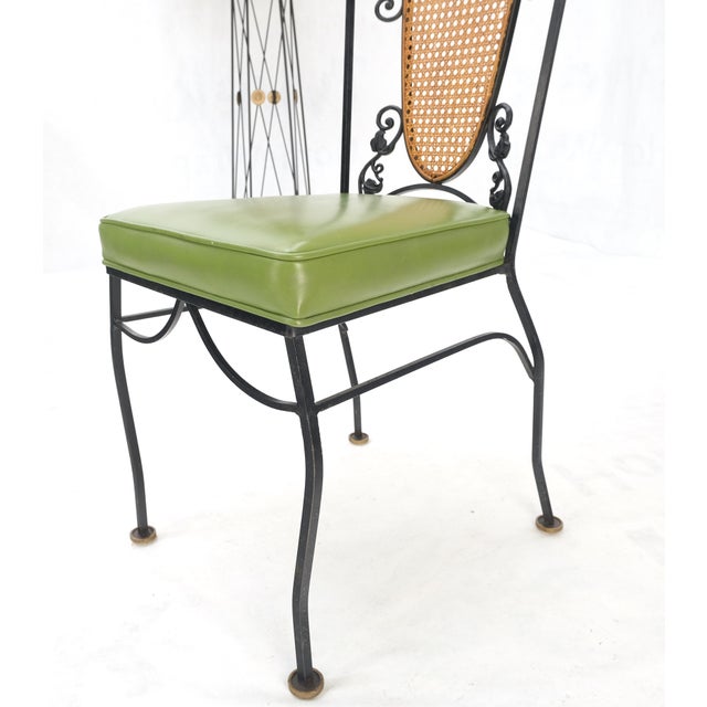 Mid 20th Century Resin Cast Abalone Shell Round Top Outdoor Table 4 Cane Back Chairs Iron Set For Sale - Image 6 of 16