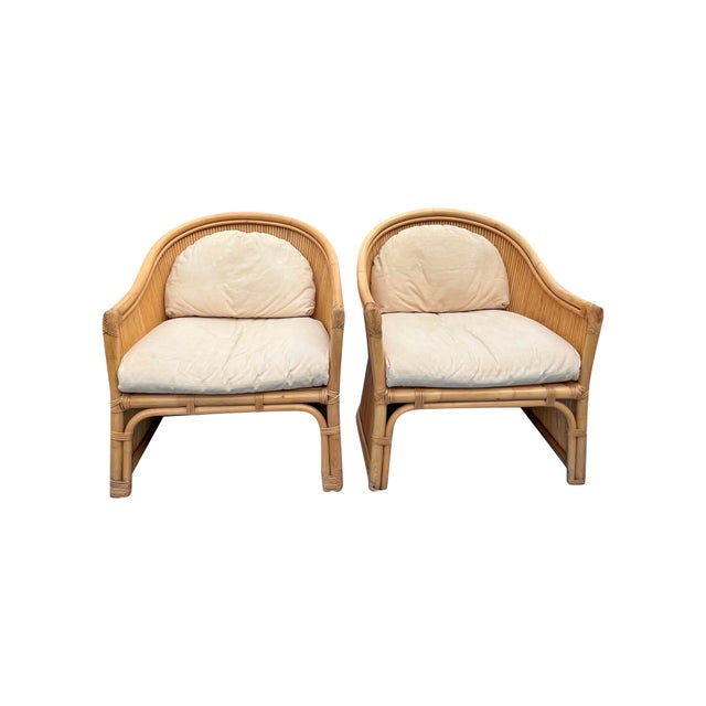 Vintage Wicker Rattan Pair Chairs in Modern Design For Sale In New York - Image 6 of 11