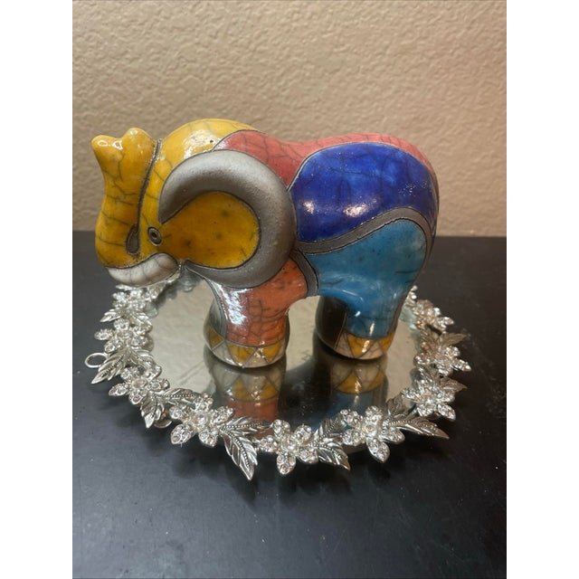 1960s Signed South African 7” Felix Raku Trunk Up Elephant For Sale - Image 4 of 7