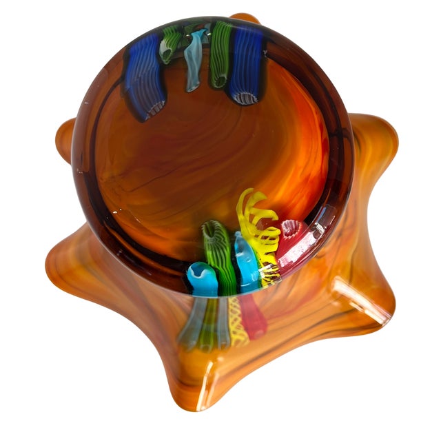 Murano Missoni Style Art Glass Orange Fazoletto Filligrana Vase For Sale - Image 12 of 12