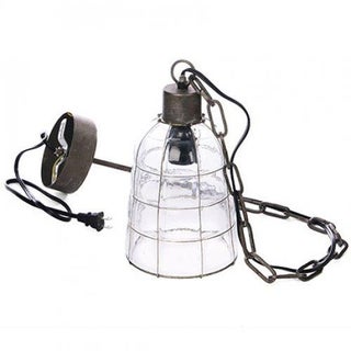 Industrial Style Glass & Wire Cage Pendant Lamp For Sale