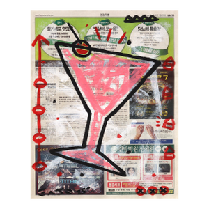 Cherry Drop Glass - Original Pop Street Art Acrylic Painting on Newspaper by Gary John