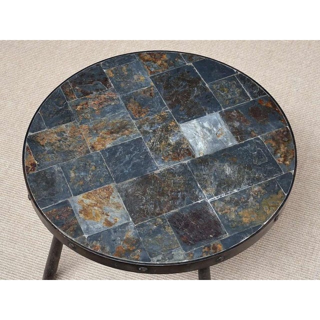 French Brutalist Round Side Table in Wrought Iron and Slate, 1970s For Sale - Image 12 of 13