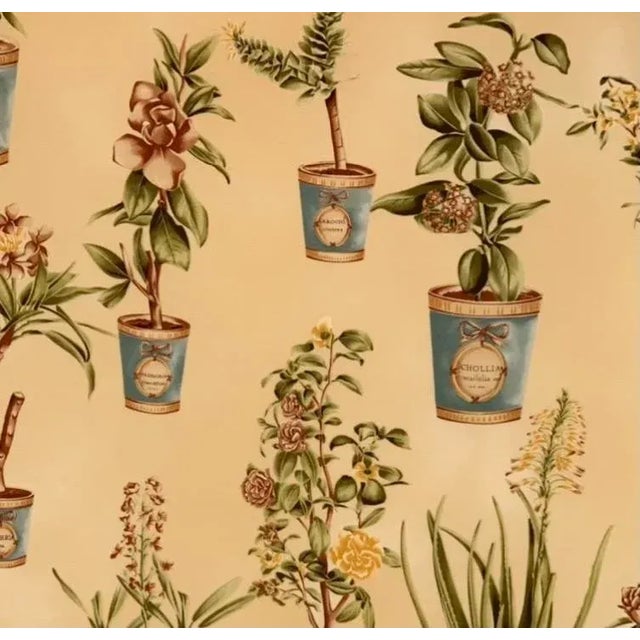 2020s Hand-Printed European Fabricut Vervain Botanique Green Rusty-Red Turquoise Yellow Botanical Potted Floral Fabric- 3 Yards For Sale - Image 5 of 11