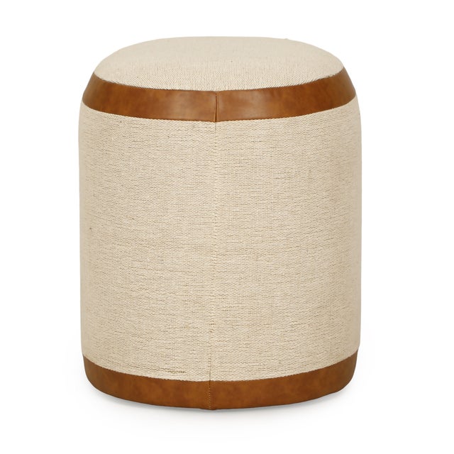 Huche Cotton Jute and Vegan Leather Oval Ottoman For Sale - Image 4 of 7
