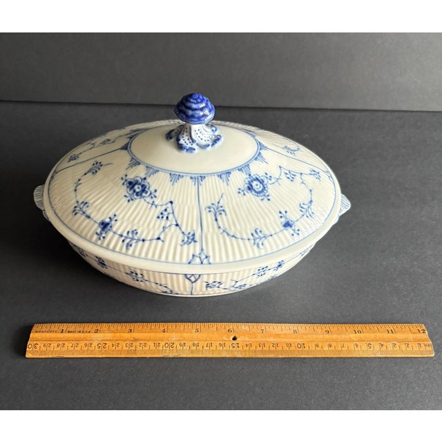 Bring timeless Danish elegance to your table with this beautiful **Vintage Royal Copenhagen Blue Fluted Plain Covered Oval...