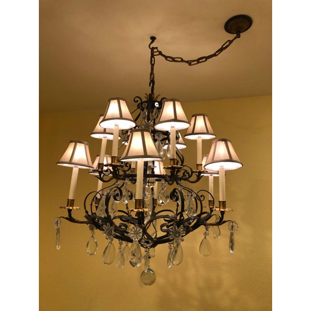 Vintage 12-Light Candle Style Tiered Traditional Chandelier w/Crystal & Gilt Metal Accents Early 20th Century Diameter...