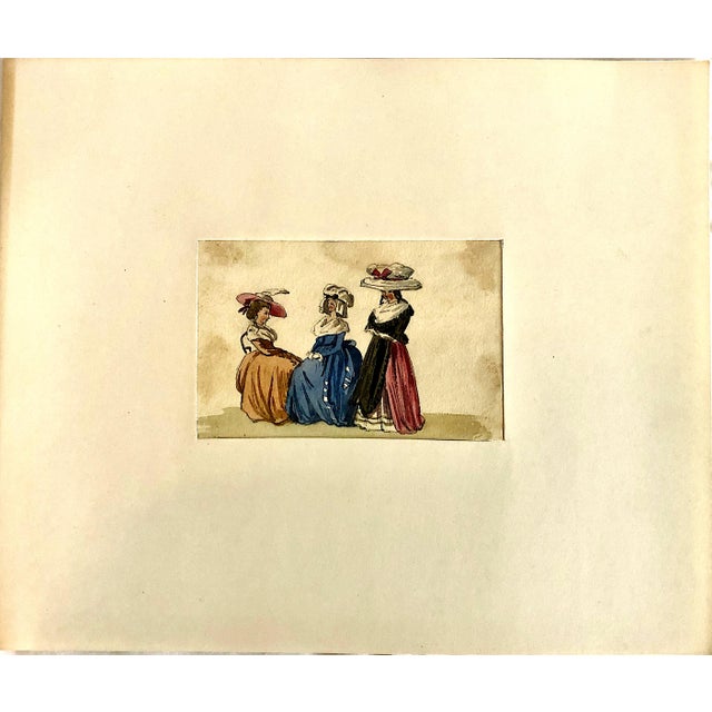 Set of Six Original Watercolor and Ink Depictions of 18th- And 19th-Century European Fashions For Sale - Image 4 of 13
