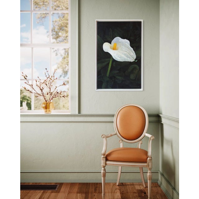 A Realist Natural Acrylic Painting on Canvas, "Misted Calla Lilly One" For Sale - Image 4 of 4