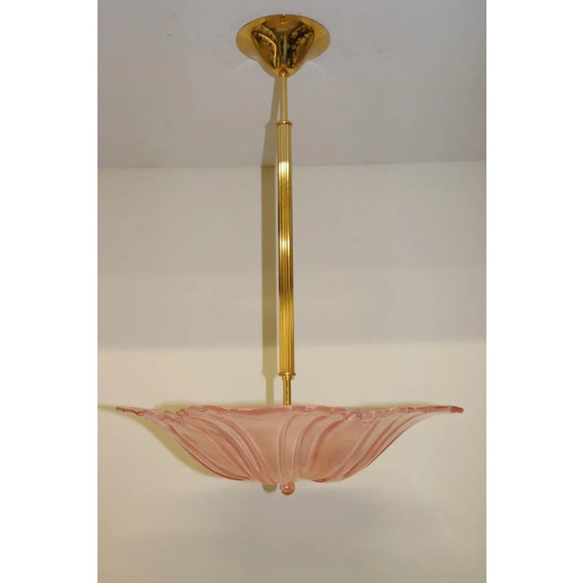 Pendant Lamp Murano Cast Rose Glass and Pressed Ridge Pattern Details, Gold Plated Mounting. 648-S-55 Pendant Designed by...