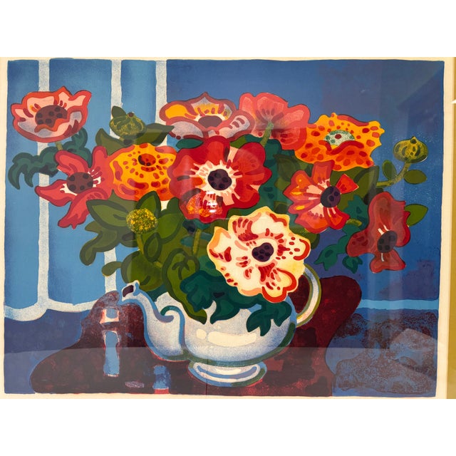 1975 lithograph of Tulips in a Pewter Pot from Guy Charon, the French painter, best known for his vibrantly colored...