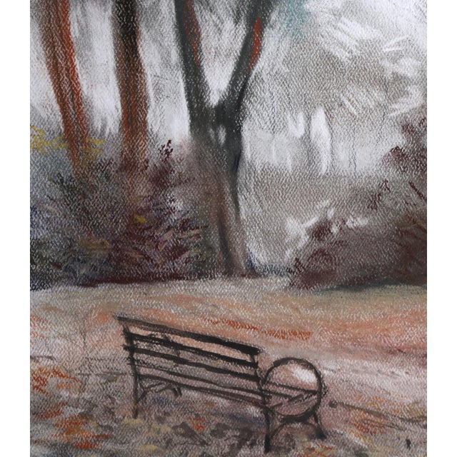 Impressionist Park Bench, Erik Freyman Pastels on Paper, Signed in Pen For Sale - Image 3 of 4