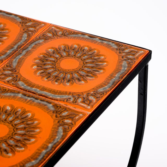 French Mid-Century Orange Ceramic Tile and Wrought Iron Side Table From Vallauris For Sale - Image 9 of 9