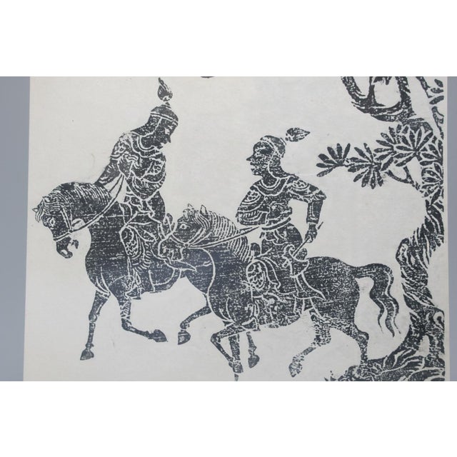 Early 20th Century Traditional Chinese Warriors on Horseback Framed Rubbing on Paper For Sale - Image 5 of 6