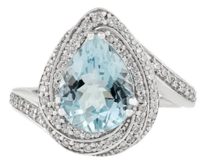 2.07Ct Pear-Cut Aquamarine Diamond Cluster Ring in 18k White Gold Size 5