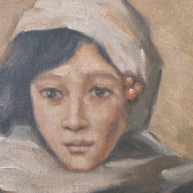 Chinese 1990s Oil Portrait Painting of a Chinese Flapper Girl, Framed For Sale - Image 3 of 4