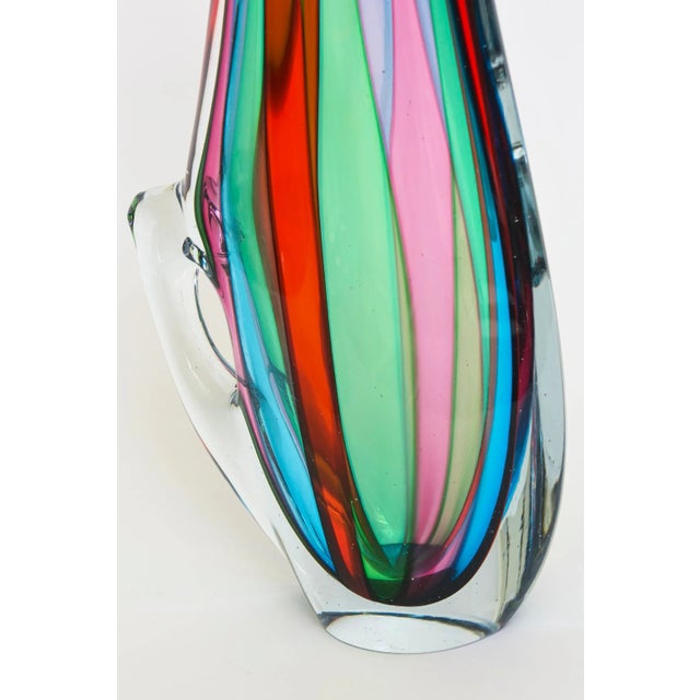 Glass Vintage Signed Murano Striped Glass Pitcher or Object in Turquoise, Green, Pink, Red, Clear, Italy For Sale - Image 7 of 10
