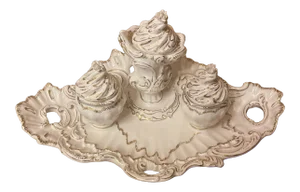 Antique Late 19th Century Gilt Porcelain Inkwell