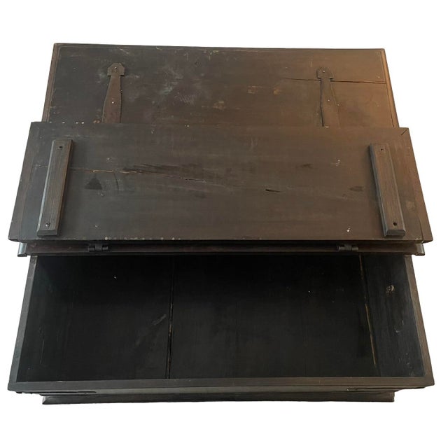 Rustic Solid Wood Trunk Coffee Table With Wrought-Iron Hinges, Square For Sale - Image 4 of 12