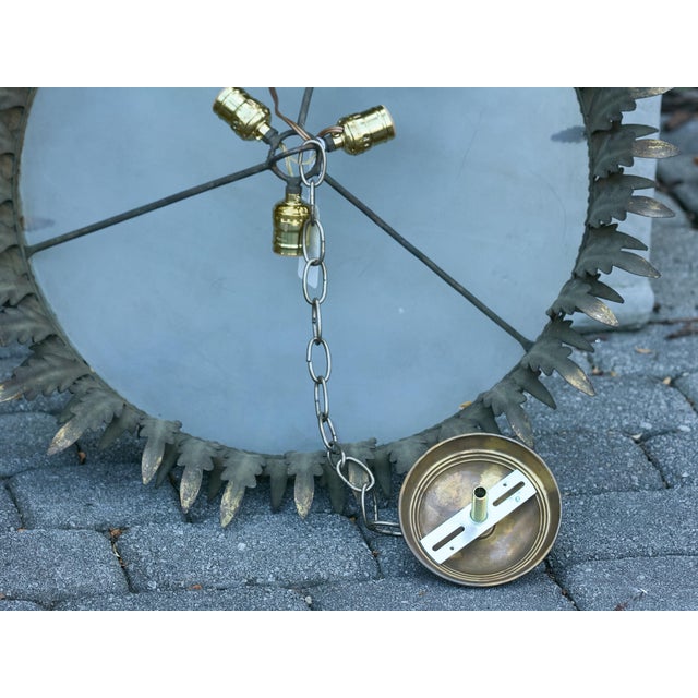 Mid 20th Century Spanish Midcentury Gilt Metal Semi-Flush Crown Chandelier with Tiered Foliage For Sale - Image 12 of 12