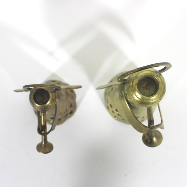 Metal Set of 2 Vintage Brass Angel Candle Holders For Sale - Image 7 of 9