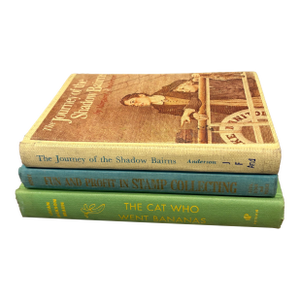 Vintage Whimsical Hobbies Hardcover Book Stack - Set of 3 - Bright Green & Blue Palette - Eclectic Modern Decor