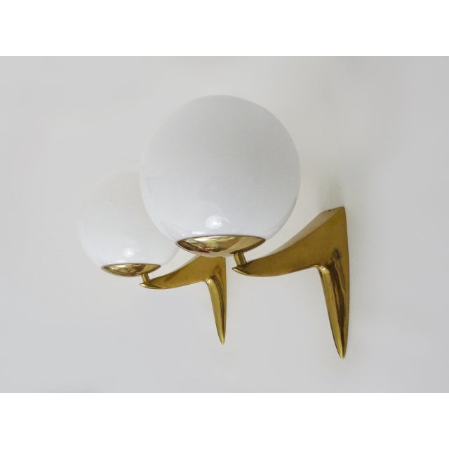 1980s Vintage Wall Lights in Brass and Opaline Glass, 1980s, Set of 2 For Sale - Image 5 of 11