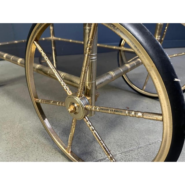 Brass Faux Bamboo Bar Cart with Glass by Orsenigo, Italy, 1970s For Sale - Image 4 of 11