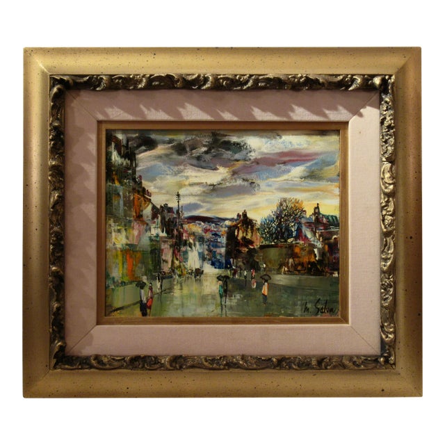 Marc Selva Rue De Paris Sous La Pluie Ii C. 1970 Painting For Sale