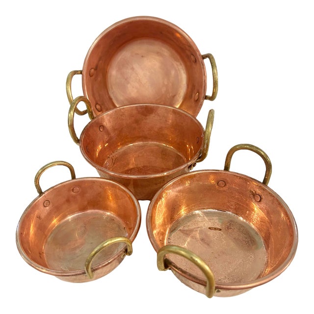 Vintage Made in Portugal Copper Jelly Pots With Brass Handles - A Set of 4 For Sale