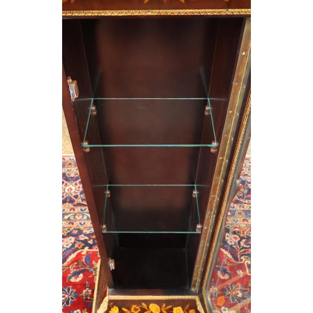 Italian Louis XV Style Inlaid Glass Door Pedestal Cabinet For Sale - Image 10 of 10
