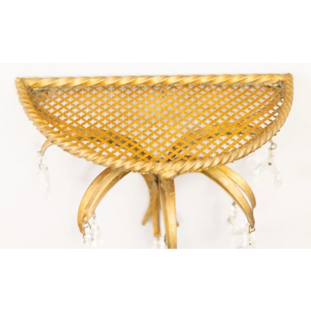 Mid-Century Hollywood Regency Italian Gilt Tole & Crystals Wall Brackets Shelves - a Pair For Sale In Houston - Image 6 of 9