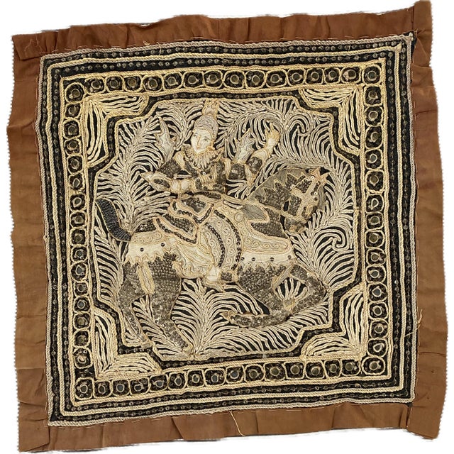 Mid 20th Century Pair of Vintage Indian Zardozi Panels Horseman and Elephant Rider 18 For Sale - Image 5 of 10