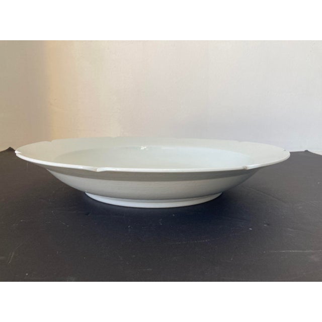 Ceramic Chinese Asian White Ceramic Platter Bowl Scalloped Rim Huge Heavy 18.25 In. D. For Sale - Image 7 of 10