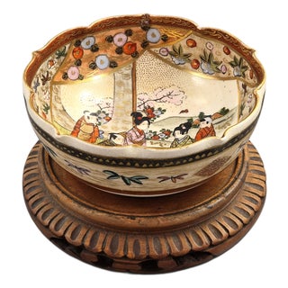 Meiji Japanese Satsuma Hanami Bowl by Kyoto Export Ware, 1895 For Sale
