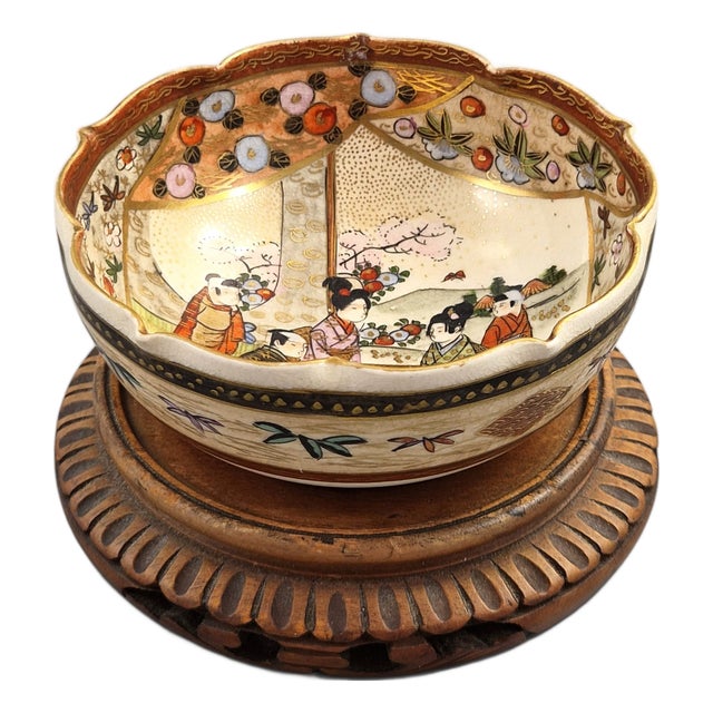 Meiji Japanese Satsuma Hanami Bowl by Kyoto Export Ware, 1895 For Sale