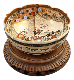 Meiji Japanese Satsuma Hanami Bowl by Kyoto Export Ware, 1895