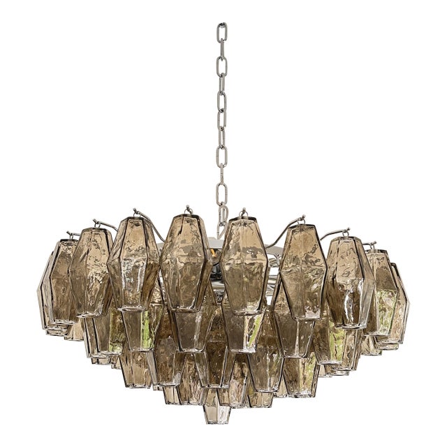 Contemporary Chandelier With Fume’ “Poliedri” Murano Glass in Venini Style For Sale