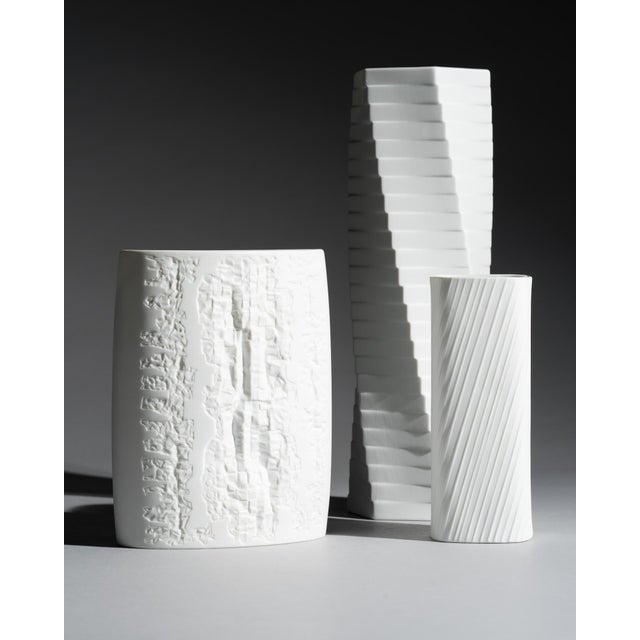 Set of three matte white bisque porcelain vases designed by Werner Schreib, Martin Freyer and Werner Uhl for Rosenthal in...