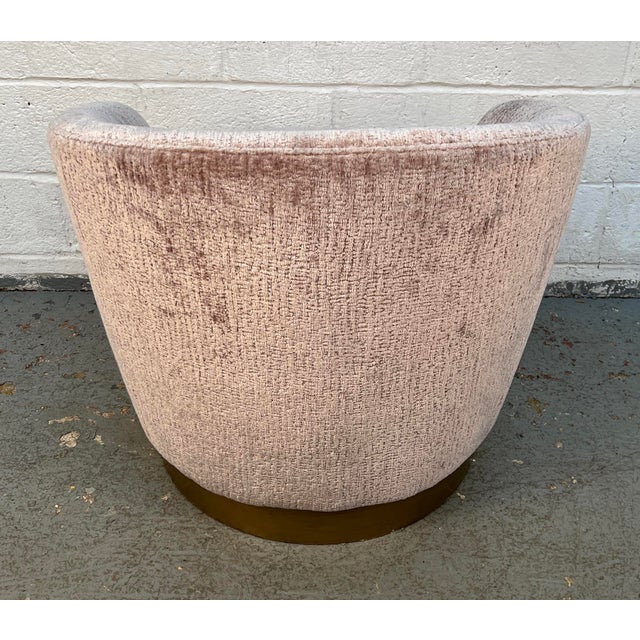 Vintage Modern Barrel Swivel Accent Chair in Blush Textured Velvet For Sale - Image 9 of 12