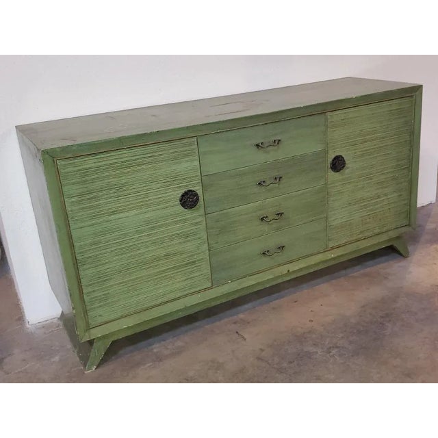 Avocado 1950s Paul Frankl for Brown Saltman Combed Dining Set Modernism - 9 Piece Set For Sale - Image 8 of 13