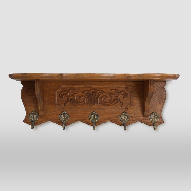 Mid-Century Belgian Oak Wall-Mounted Coat Rack in the style of Bruegel, 1950s For Sale - Image 11 of 11