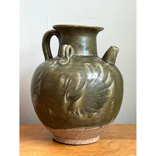 Vintage Sculptural Green Ceramic Jug For Sale In West Palm - Image 6 of 12