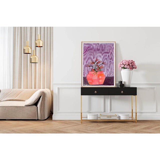 DESCRIPTION: Purple Flower by Millicent Shivas, Framed Art Print Frame: Thin Walnut Vibrant texture, form, and color is...