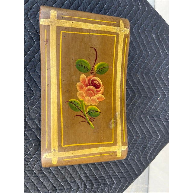 Tan Antique Pennsylvania Folk Art Paint Decorated Plank Seat Footstool 1850’s For Sale - Image 8 of 12